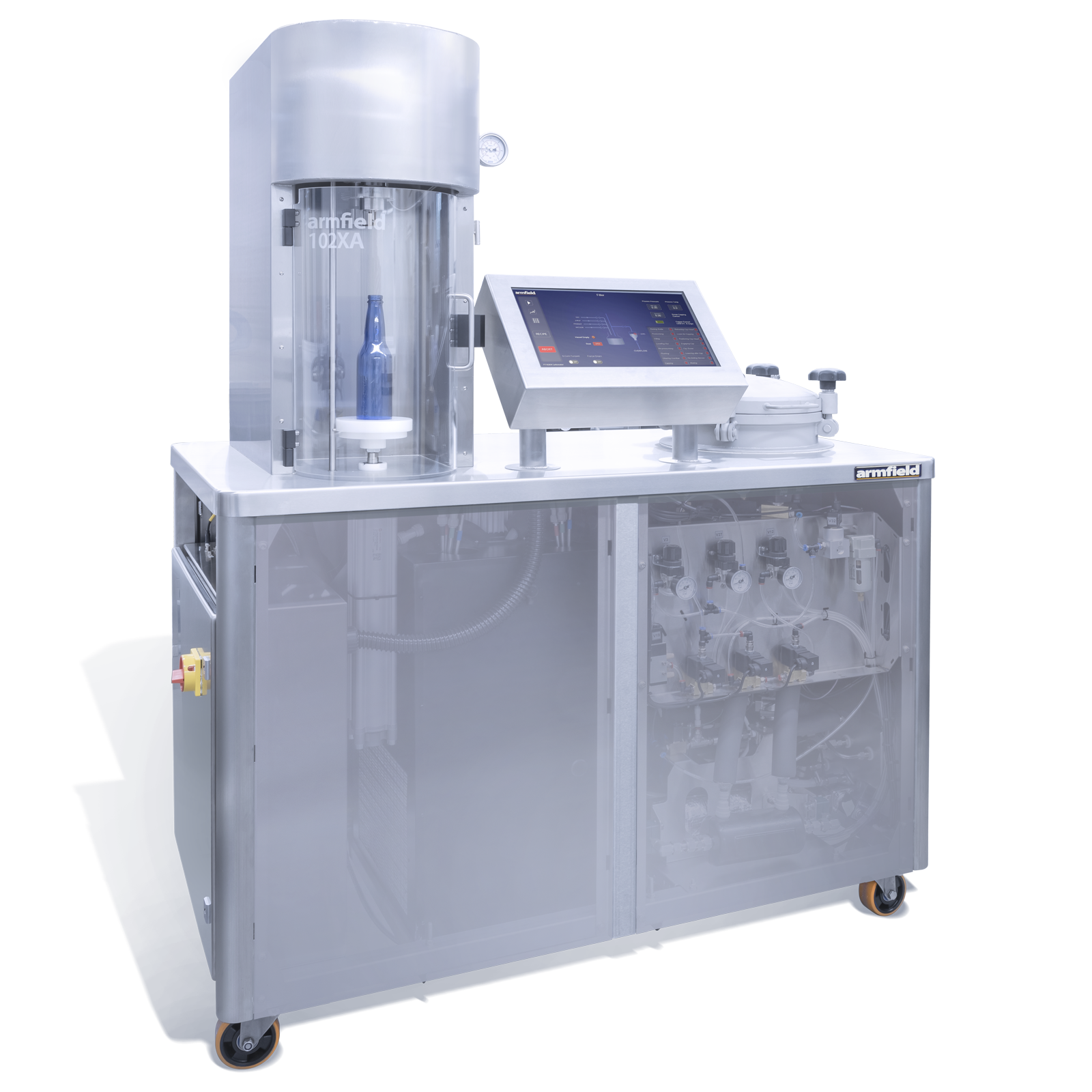 เครื่องมือจำลองการผลิตเครื่องดื่มอัดก๊าซ พร้อมระบบเติมตัวอย่างและปิดผนึกผลิตภัณฑ์แบบอัตโมัติ (Carbonator, Filler & Capping)